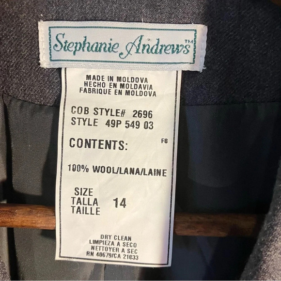 Stephanie Andrews 100% Wool Double Breasted Blazer, Size 14, Gray, Jacket - Picture 3 of 8
